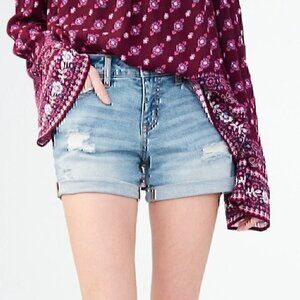 AEROPOSTALE AERO Light Wash Destroyed Denim Midi Shorts Ripped Cuffed JUNIORS  2